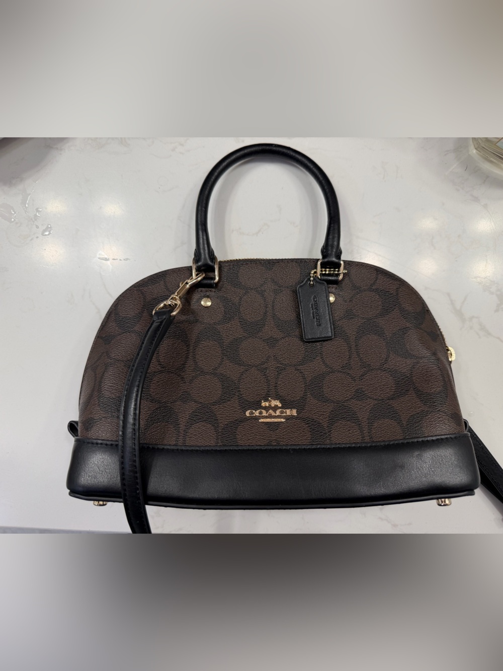 Coach Brown Signature Dome Satchel with Black Trim